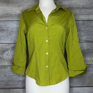 Green Button Down Blouse Petite Size 8